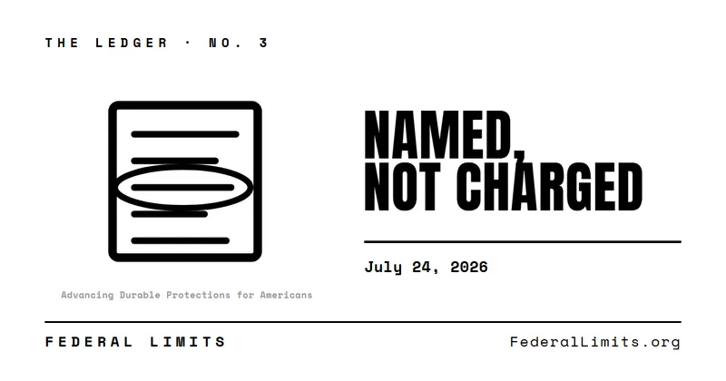 Header card: The Ledger No. 3 — Named, Not Charged, July 24, 2026.